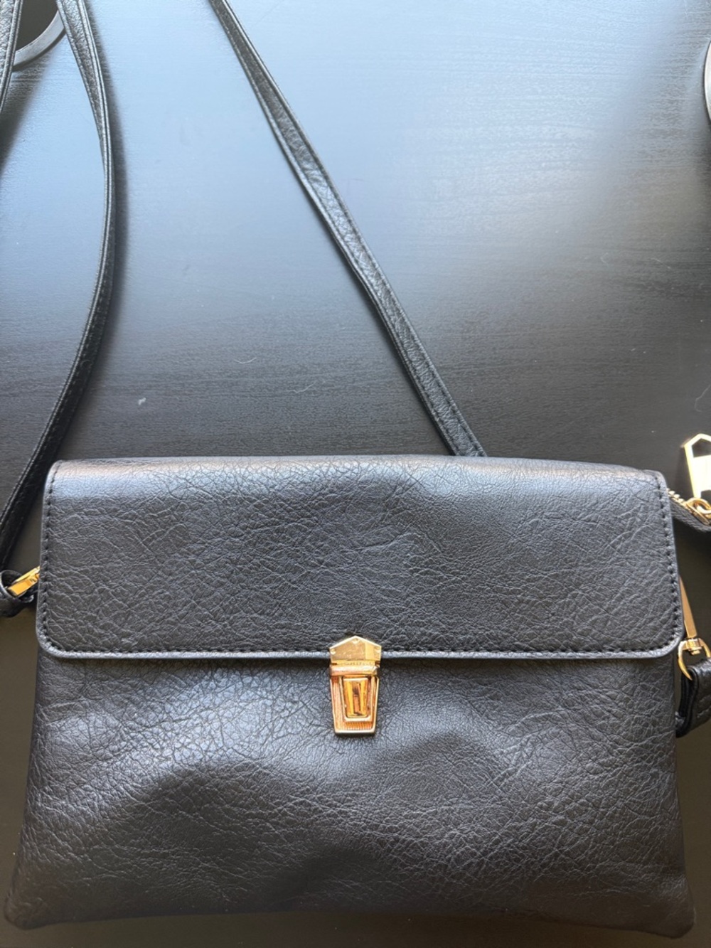 Classic Black Crossbody Bag with Gold Hardware leather